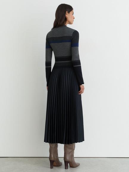 Reiss Carla Wool Rich Striped Knitted Midi Dress, Grey - view 2, Grey