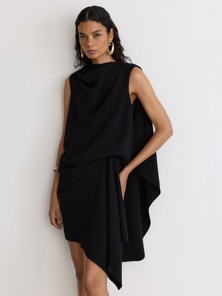Reiss Cassia Draped Sleeveless Mini Dress, Black, Black