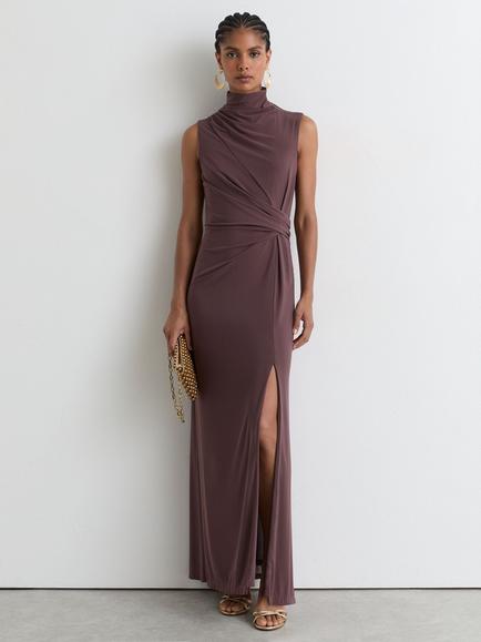 Reiss Dylan Ruched Maxi Dress, Taupe Brown, Taupe Brown