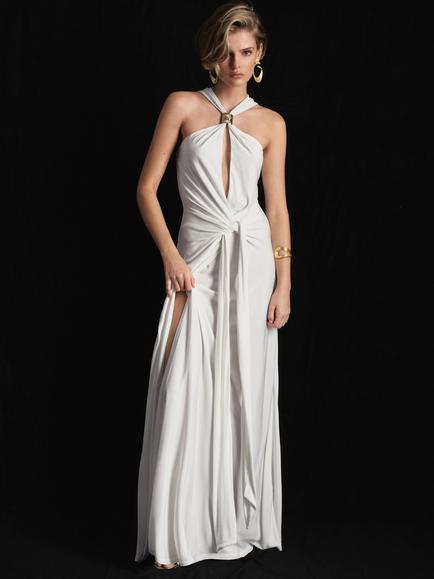 Reiss Atelier Fortuna Draped Halter Maxi Dress, Ivory, Ivory