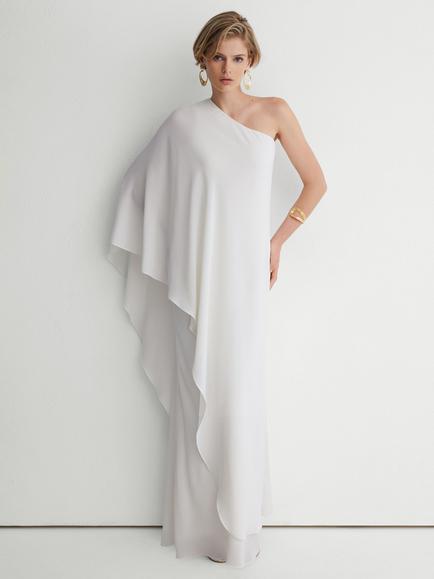 Reiss Atelier Lainey Asymmetric Cape Maxi Dress, Ivory, Ivory