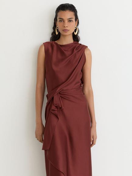 Reiss Mabel Cowl Neck A Line Midi Dress, Rust Orange - view 2, Rust Orange