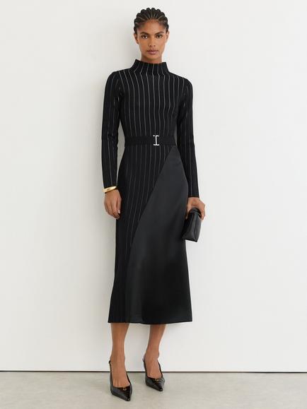 Reiss Mia Long Sleeve High Neck A-Line Midi Dress, Black, Black