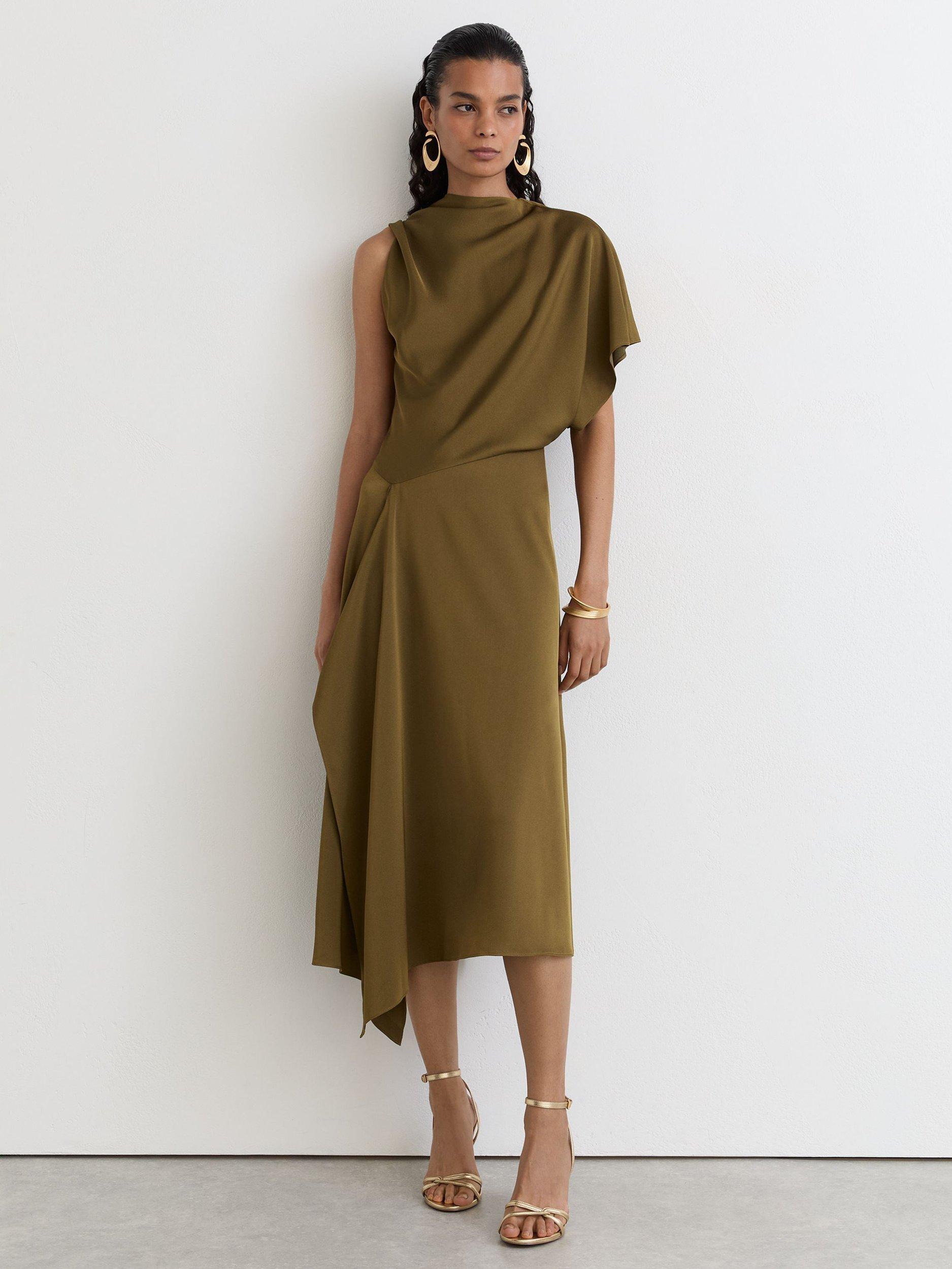 reiss green midi dress Naomi Draped Dress, Khaki Jewelry on Sale
