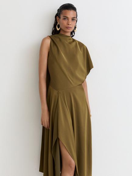 Reiss Naomi Draped Midi Dress, Khaki Green - view 2, Khaki Green