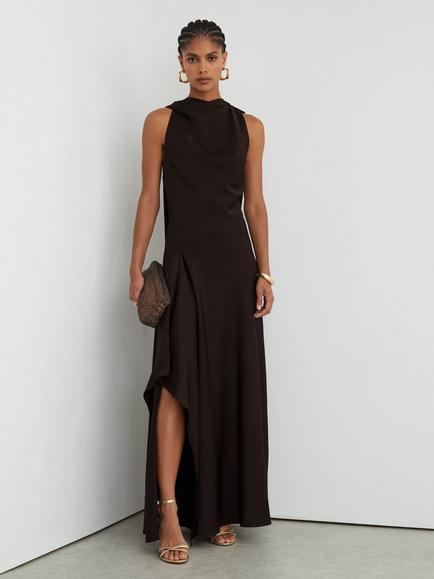 Reiss Petite Sabine Cape Detail Maxi Dress, Grape Burgundy