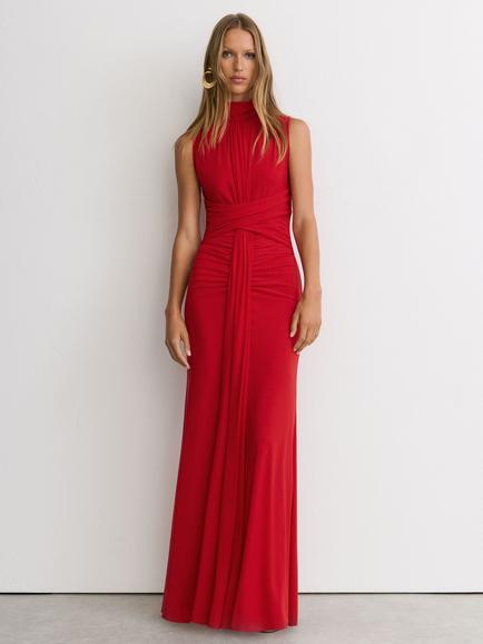Reiss Starla Sheer Ruched Sleeveless Maxi Dress, Red, Red
