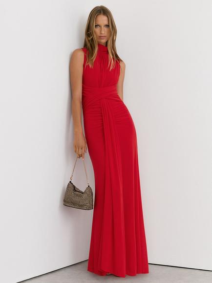 Reiss Petite Starla Ruched Sleeveless Maxi Dress, Red, Red
