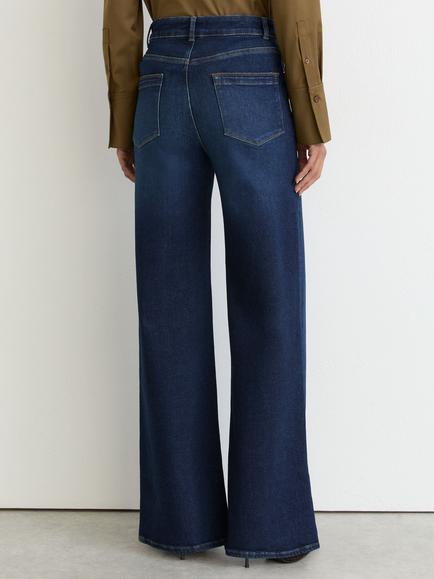 Reiss Jas Mid Rise Wide Leg Denim Jeans, Dark Blue - view 2, Dark Blue