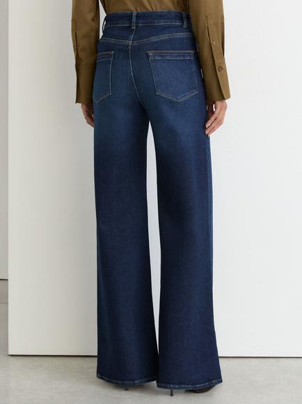 Reiss Petite Jas Mid Rise Wide Leg Jeans, Dark Blue - view 2, Dark Blue