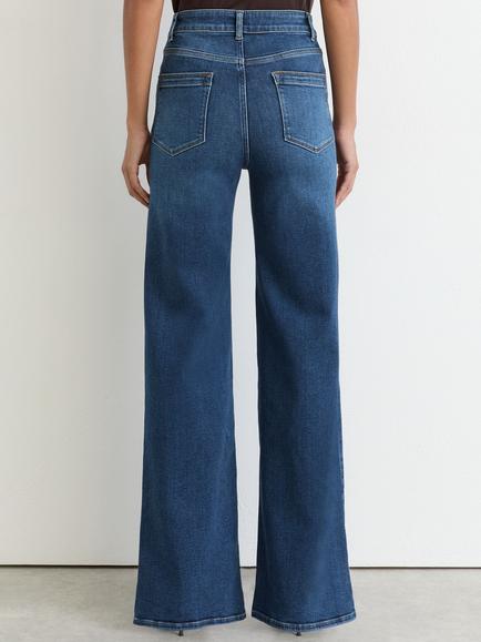 Reiss Jas Mid Rise Wide Leg Denim Jeans, Mid Blue - view 2, Mid Blue