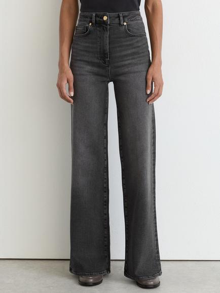Reiss Petite Jas Mid Rise Wide Leg Jeans, Washed Grey, Washed Grey