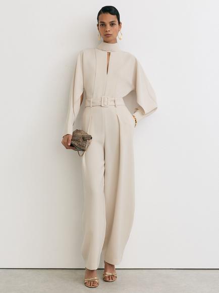 Reiss June High Neck Jumpsuit, Stone Neutral, Stone Neutral