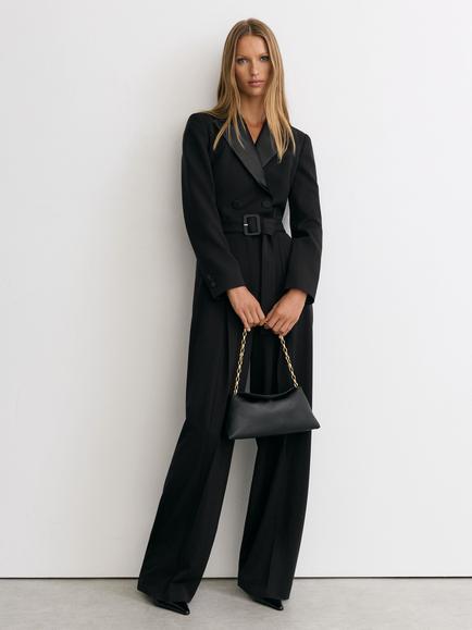 Reiss Remi Tuxedo Wide Leg Belted Jumpsuit, Black - view 2, Black