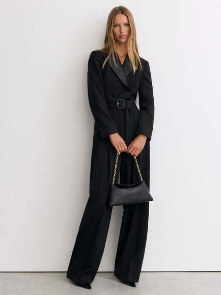 Reiss Petite Remi Tuxedo Wide Leg Belted Jumpsuit, Black - view 2, Black