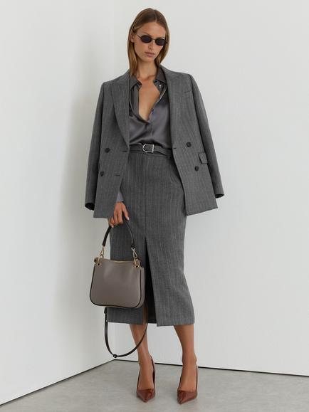 Reiss Astrid Striped Midi Skirt, Grey, Grey