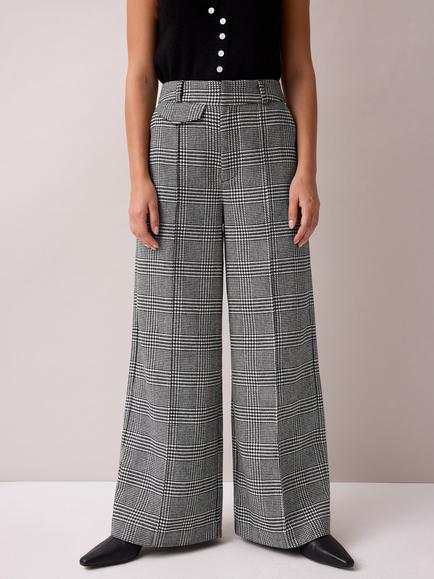 Ro&Zo Mono Check Wide Leg Trousers, Black - view 2, Black