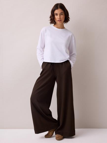 Ro&Zo Petite Pinstripe Wide Leg Trousers, Brown, Brown