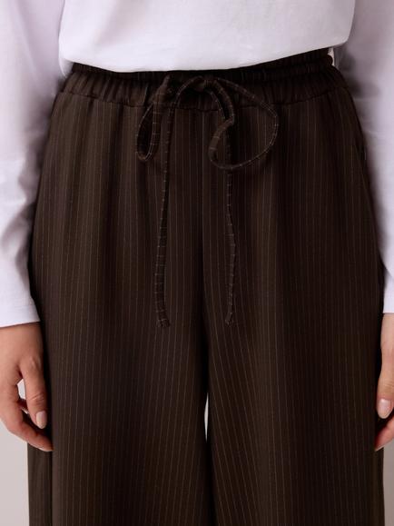 Ro&Zo Petite Pinstripe Wide Leg Trousers, Brown - view 2, Brown