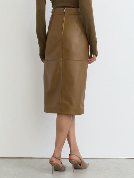 Reiss Petite Milly Leather Midi Skirt, Khaki Green - view 2, Khaki Green