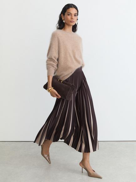 Reiss Serena Tipped Pleated Midi Skirt, Grape/Neutral - view 2, Grape/Neutral