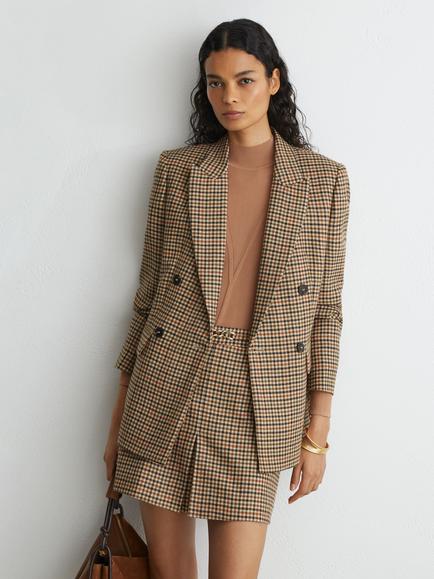 Reiss Pure Wool Check Mini Skirt, Neutral, Neutral