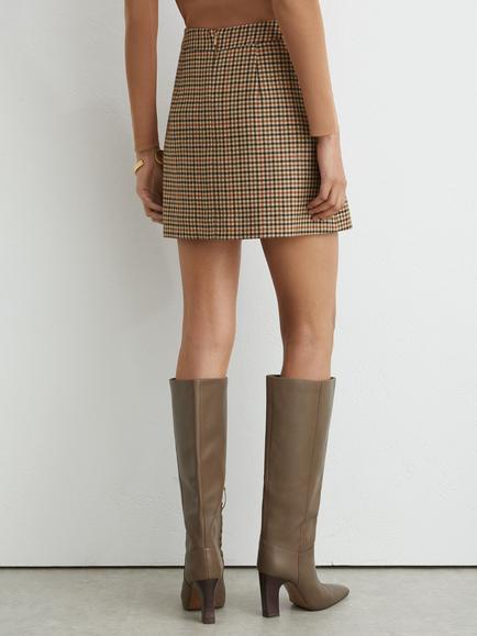 Reiss Pure Wool Check Mini Skirt, Neutral - view 2, Neutral