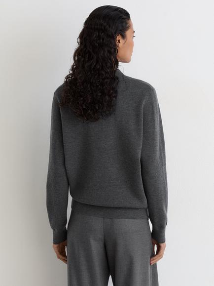 Reiss Brooke Merino Wool Long Sleeve Polo Jumper, Grey Marl - view 2, Grey Marl