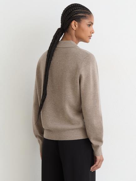 Reiss Brooke Merino Wool Long Sleeve Polo Jumper, Neutral - view 2, Neutral