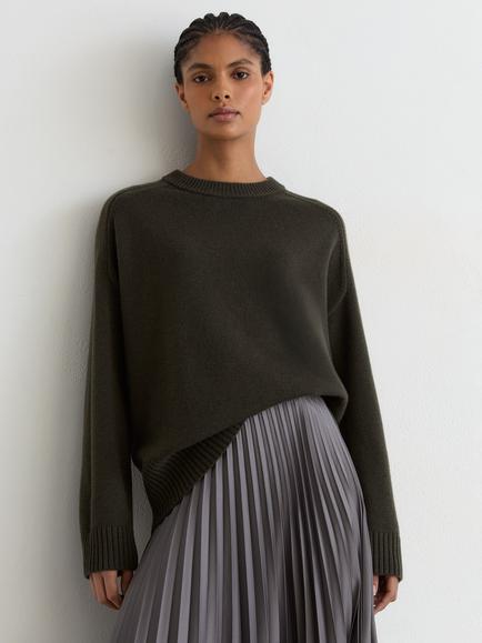 Reiss Riley Wool-Cashmere Crew Neck Jumper, Khaki Green