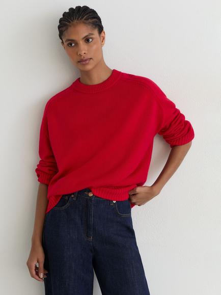 Reiss Riley Wool-Cashmere Crew Neck Jumper, Red