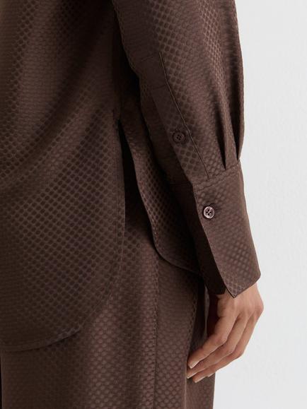 Reiss Aliana Pure Silk Jacquard Shirt, Mocha Brown - view 2, Mocha Brown