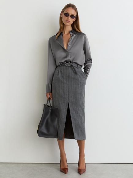 Reiss Ameira Pure Silk Shirt, Dark Grey