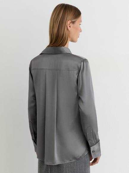 Reiss Ameira Pure Silk Shirt - view 2, Dark Grey