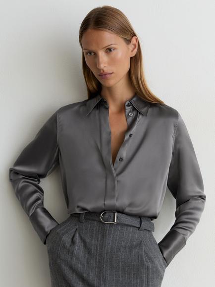 Reiss Petite Ameira Silk Shirt, Dark Grey, Dark Grey