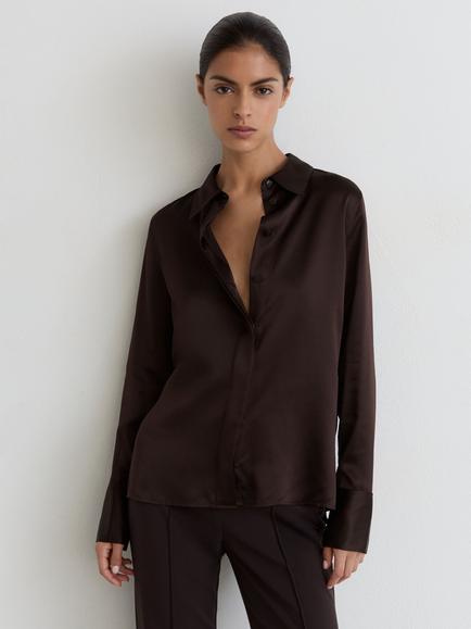 Reiss Petite Ameira Silk Shirt, Grape Burgundy, Grape Burgundy
