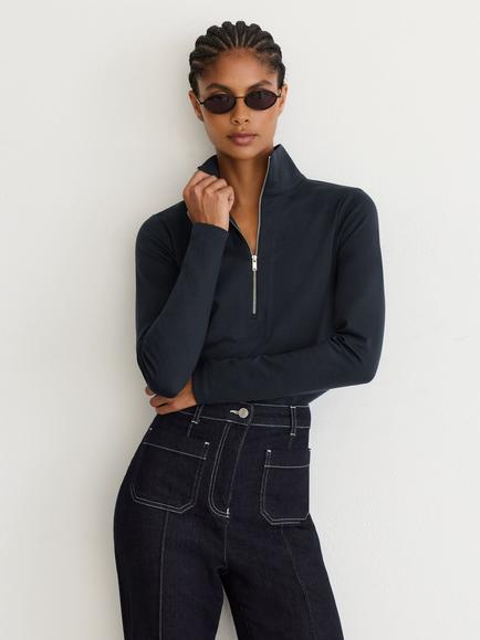Reiss Ellie Half Zip High Neck Jumper, Navy, Navy