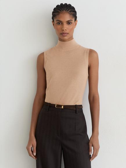 Reiss Evelyn Funnel Neck Merino Wool Tank Top, Camel