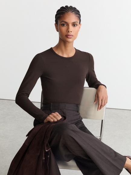 Reiss Jada Long Sleeve T-Shirt, Chocolate Brown, Chocolate Brown
