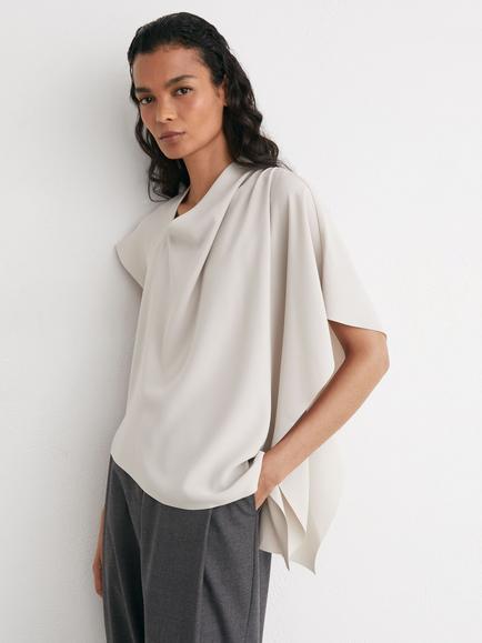 Reiss Drape Sleeve Top, Light Grey, Light Grey