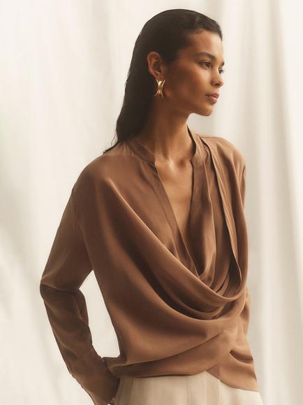 Reiss Lauren Open Cowl Neck Top, Camel, Camel