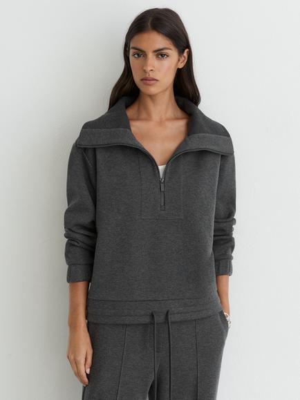Reiss Layla Zip Neck Sweatshirt, Charcoal Grey Marl, Charcoal Grey Marl