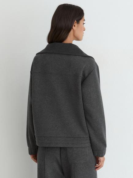Reiss Layla Zip Neck Sweatshirt, Charcoal Grey Marl - view 2, Charcoal Grey Marl