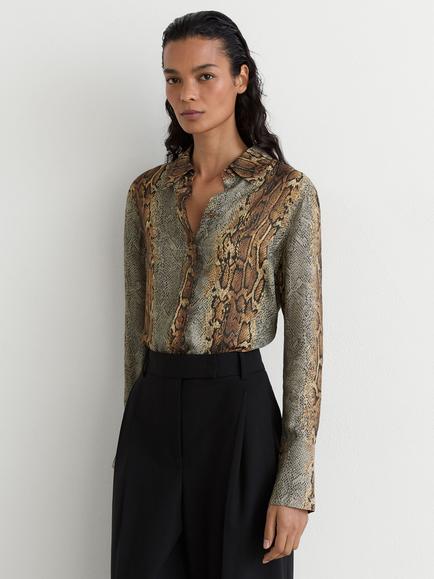 Reiss Lyla Animal Print Shirt, Neutral/Grey, Neutral/Grey