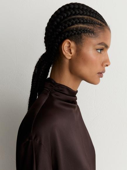 Reiss Meena Pure Silk High Neck Blouse - view 2, Grape Burgundy
