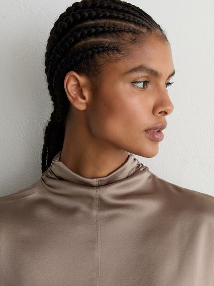 Reiss Meena Pure Silk High Neck Blouse - view 2, Neutral