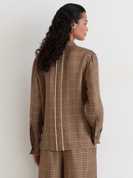 Reiss Minnie Tartan Tie Neck Blouse, Neutral - view 2, Neutral