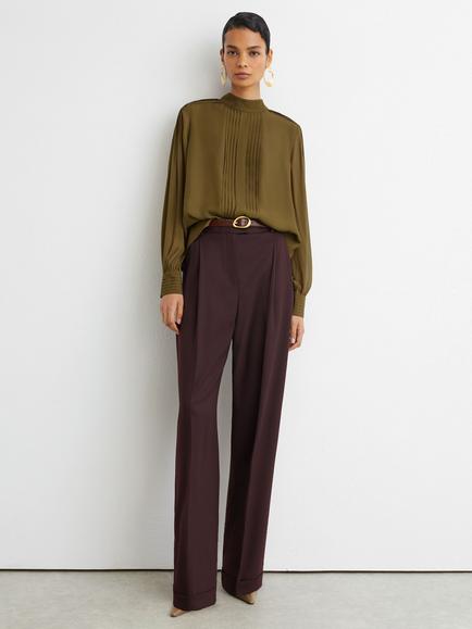 Reiss Ottilie Pintuck Detail Blouse, Khaki Green - view 2, Khaki Green