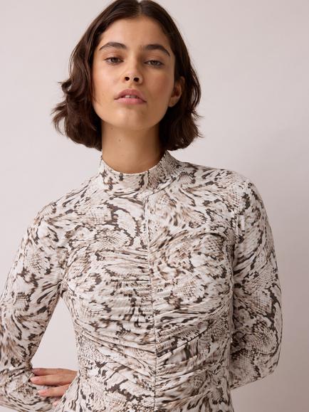 Ro&Zo Petite Snake Print Ruched Front Dress, Grey - view 2, Grey