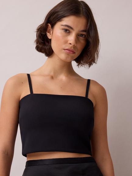 Ro&Zo Ponte Detachable Strap Crop Top, Black - view 2, Black
